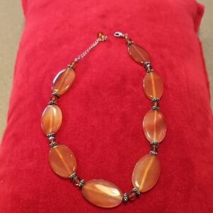 Amber Oval Stones With Garnite Crystals Necklace
